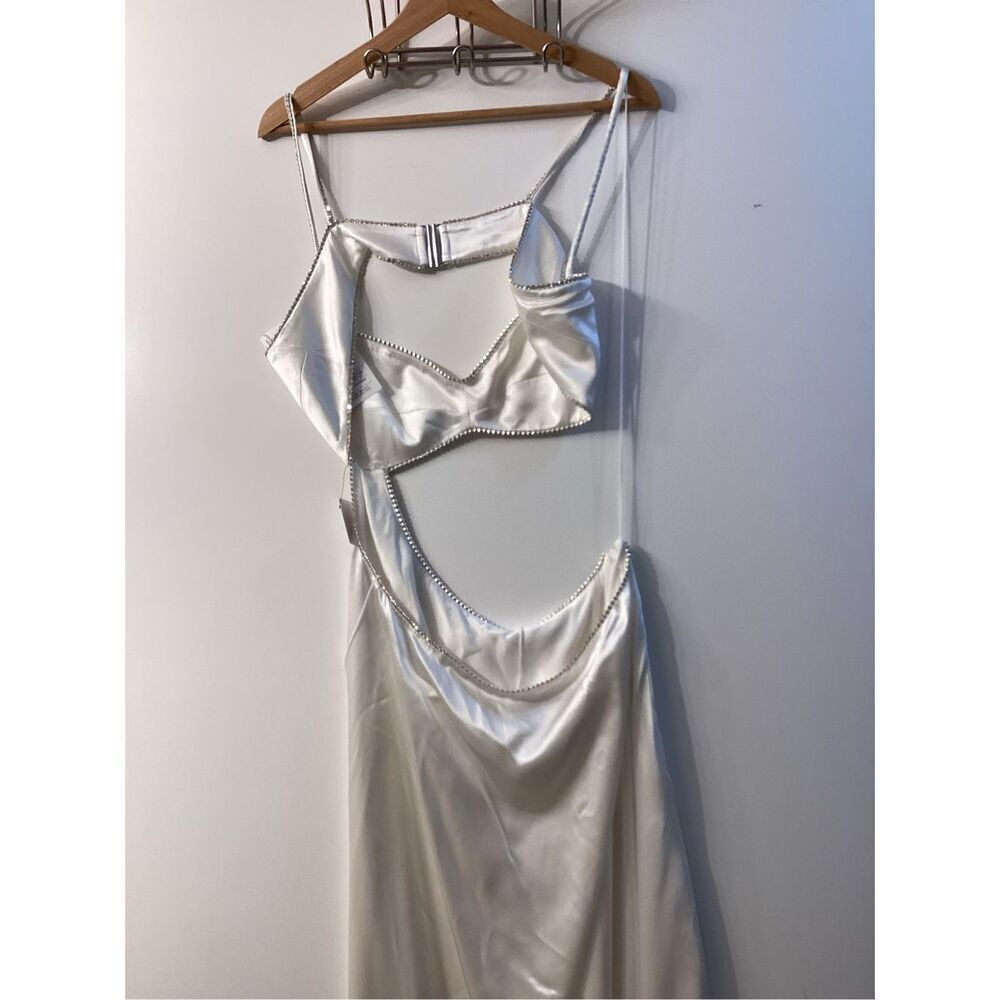 Michael Lo Sordo Symic Cut Out Crystal Embellished Silk Satin Gown Size 10 — image 2 of 8